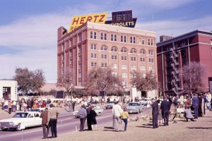 Crowds gather in Dealey Plaza in the days following the assassination.