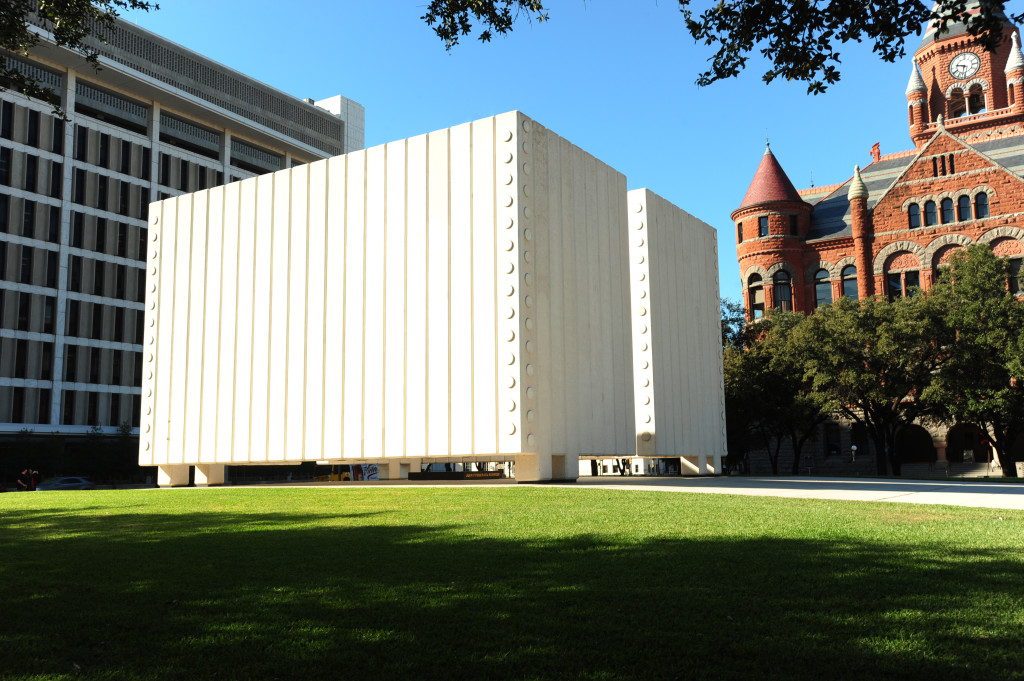 Side view of The Kennedy Memorial in Dallas, TX.