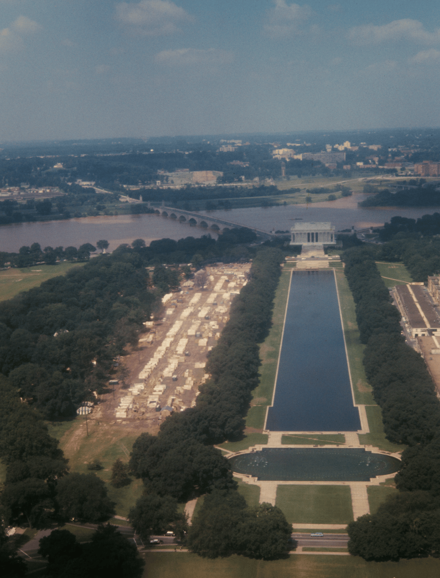 Photograph of Resurrection City on the National Mall taken by one of its lead architects, Ken Jadin, 1968.
Smithsonian National Museum of African American History and Culture, Gift of P. Kenneth Jadin © P. Kenneth Jadin